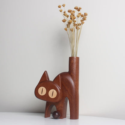 Kreative katzenförmige Holzvase für die Heimdekoration
