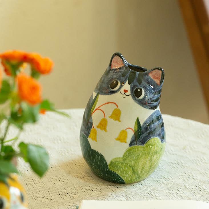 Niedliche Katze Kreative handbemalte Keramikvase