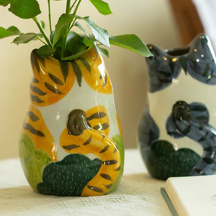 Niedliche Katze Kreative handbemalte Keramikvase
