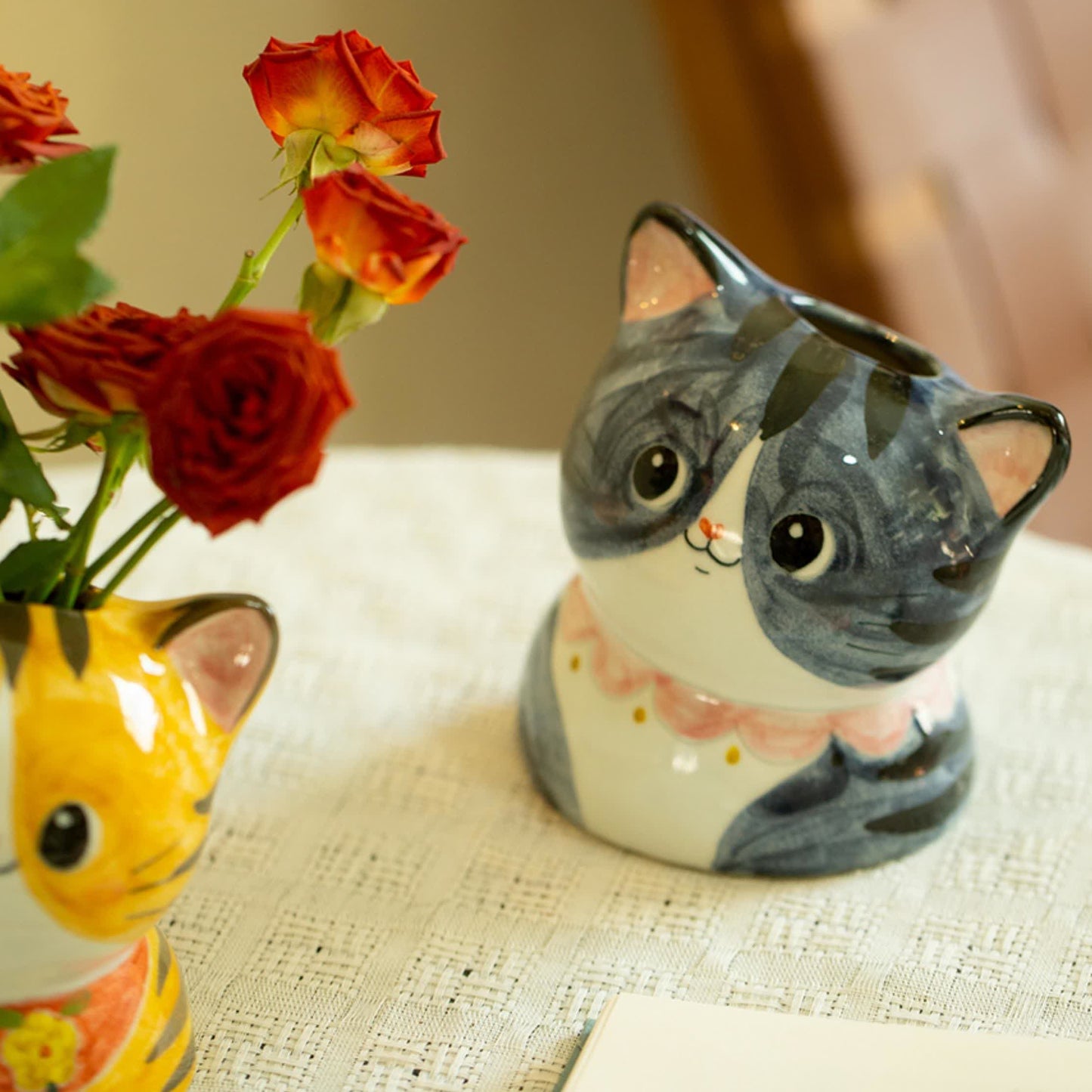 Niedliche Katze Kreative handbemalte Keramikvase