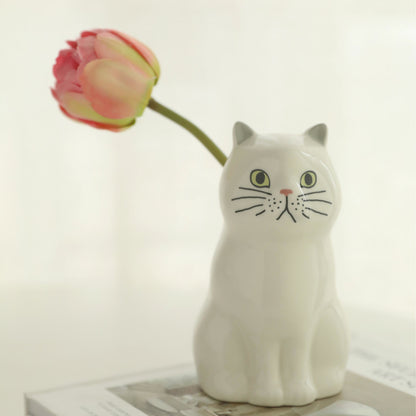 Handbemalter Katzen-Keramikvase-Stiftehalter