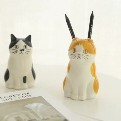 Handbemalter Katzen-Keramikvase-Stiftehalter