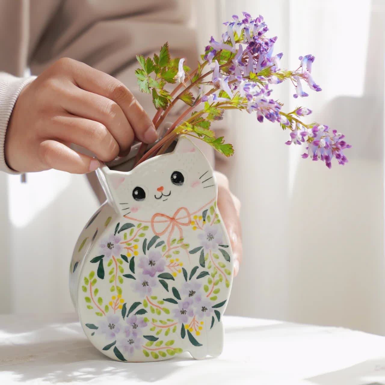 Kreative handbemalte katzenförmige Keramikvase