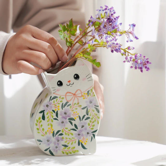 Kreative handbemalte katzenförmige Keramikvase
