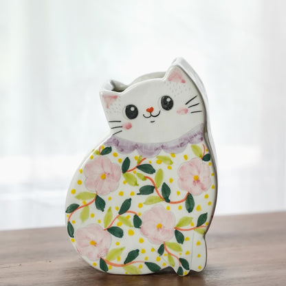 Kreative handbemalte katzenförmige Keramikvase