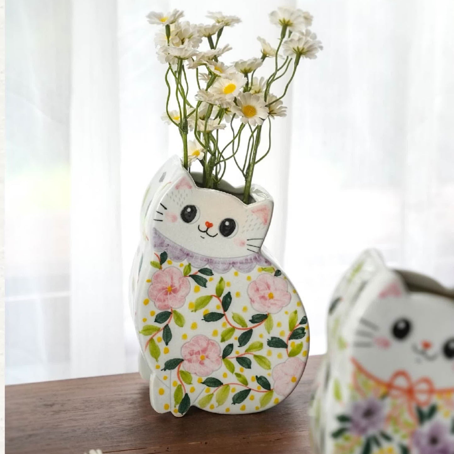 Kreative handbemalte katzenförmige Keramikvase
