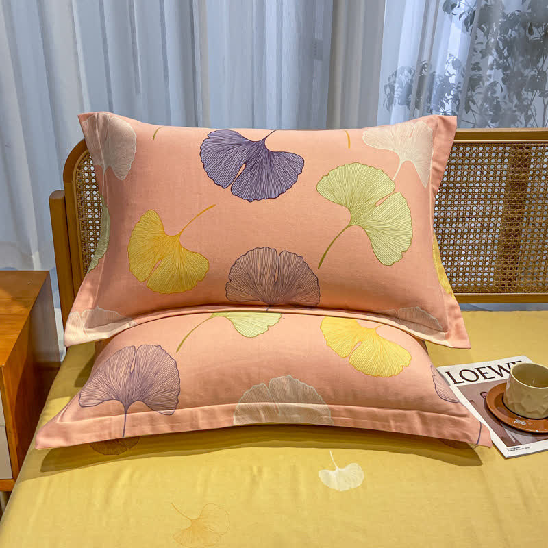 Bettwäsche aus gebürsteter Baumwolle mit Ginkgoblättern im Landhausstil