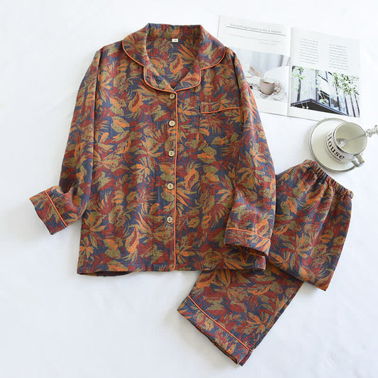 Doppellagiges Retro-Pyjama-Set aus Baumwollgaze