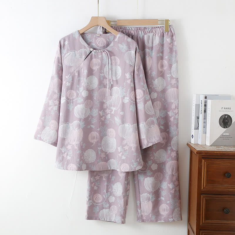 Pyjama-Set aus Baumwollgaze mit Kürbis-Pullover