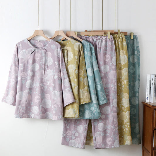 Pyjama-Set aus Baumwollgaze mit Kürbis-Pullover