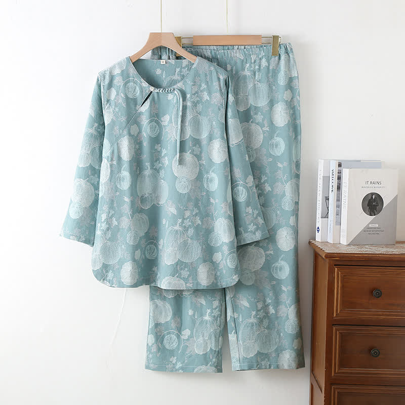 Pyjama-Set aus Baumwollgaze mit Kürbis-Pullover