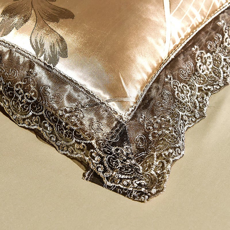 Satin-Bettrock-Bettset mit Ginkgoblättern (4-teilig)
