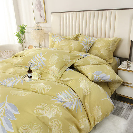 Weiches Bettwäscheset aus Baumwolle mit Ginkgoblättern (4-teilig)