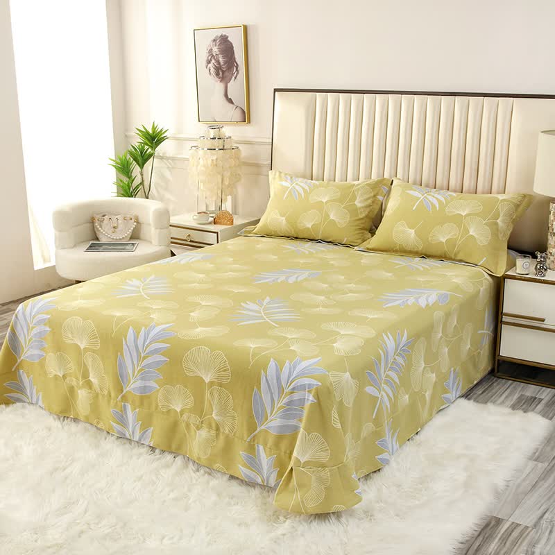 Weiches Bettwäscheset aus Baumwolle mit Ginkgoblättern (4-teilig)