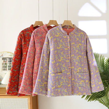 Verdicktes Pyjamaoberteil aus reiner Baumwolle mit Schmetterlingsmotiv