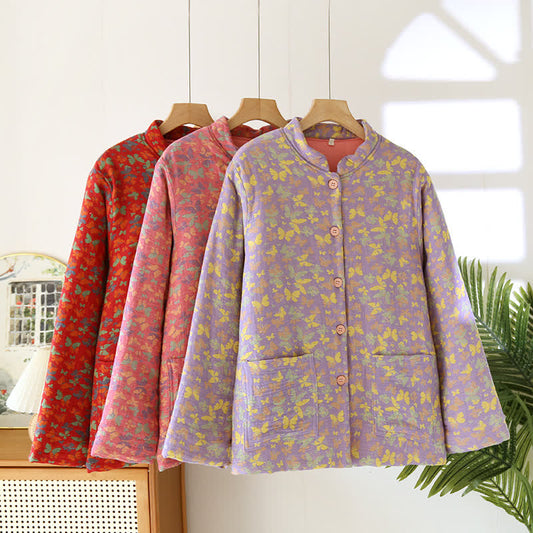 Verdicktes Pyjamaoberteil aus reiner Baumwolle mit Schmetterlingsmotiv