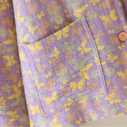Verdicktes Pyjamaoberteil aus reiner Baumwolle mit Schmetterlingsmotiv
