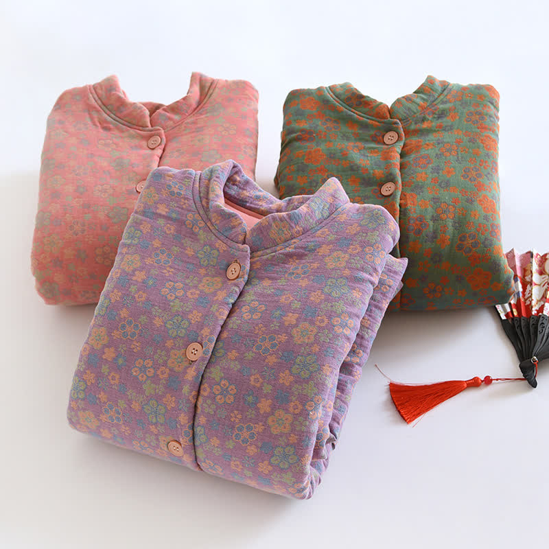 Button-down-Pyjamaoberteil aus reiner Baumwolle im Pastoralstil