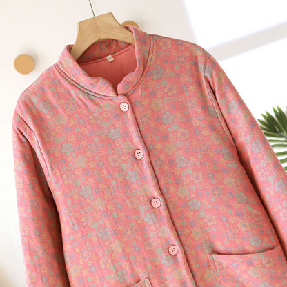 Button-down-Pyjamaoberteil aus reiner Baumwolle im Pastoralstil