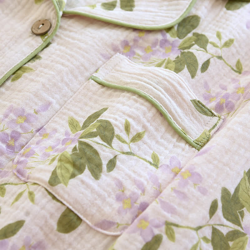 Bequemes Pyjama-Set aus Baumwollgaze mit langen Ärmeln