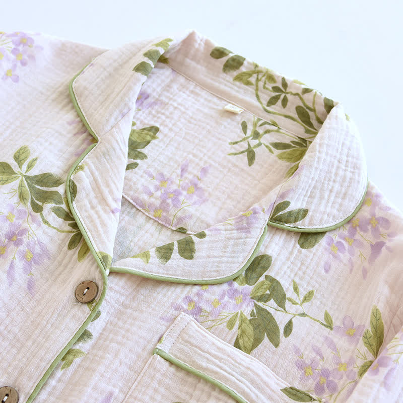 Bequemes Pyjama-Set aus Baumwollgaze mit langen Ärmeln