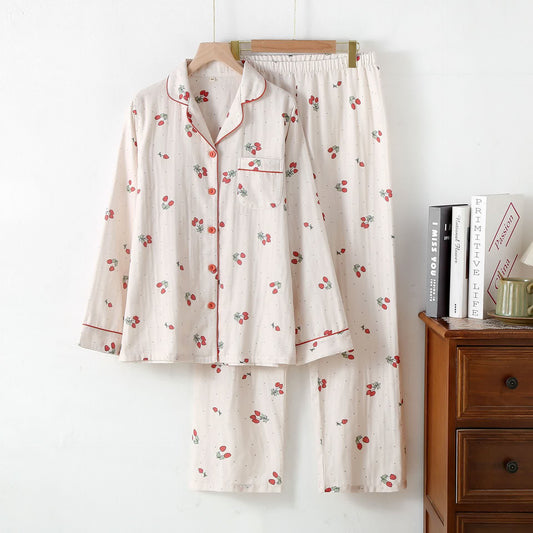 Erdbeer-Pyjama-Set aus Baumwollgaze
