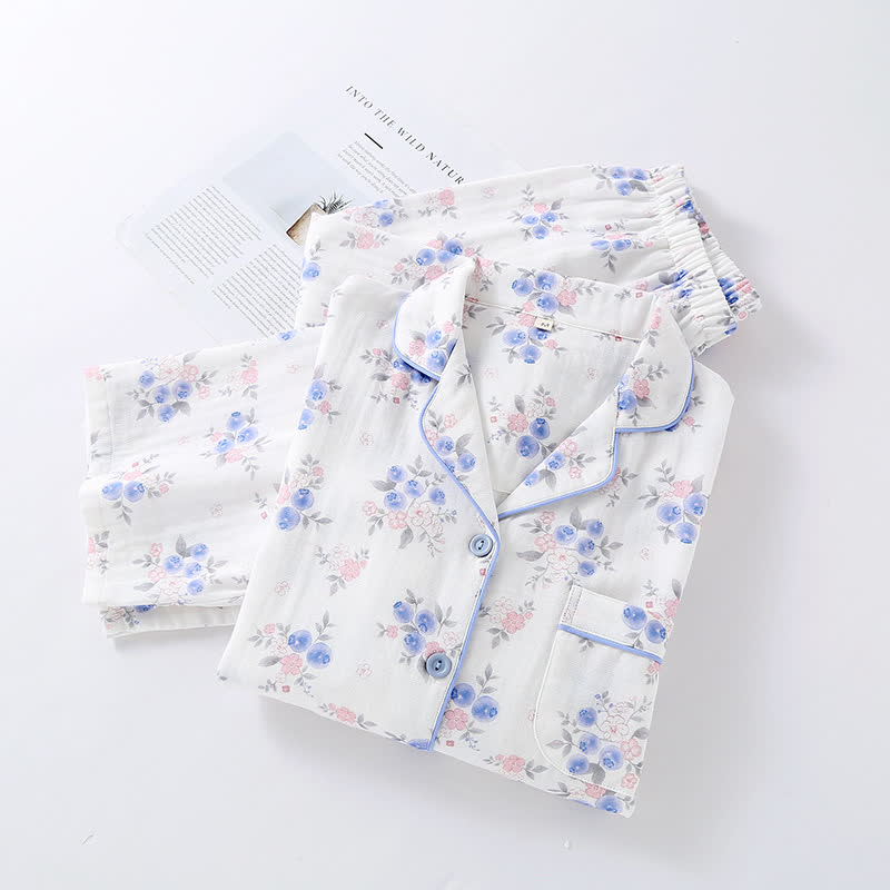 Blaubeer-Pyjama-Set aus Baumwollgaze