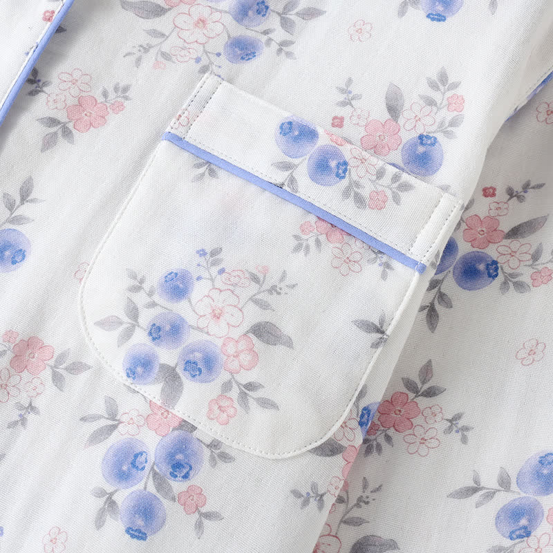 Blaubeer-Pyjama-Set aus Baumwollgaze