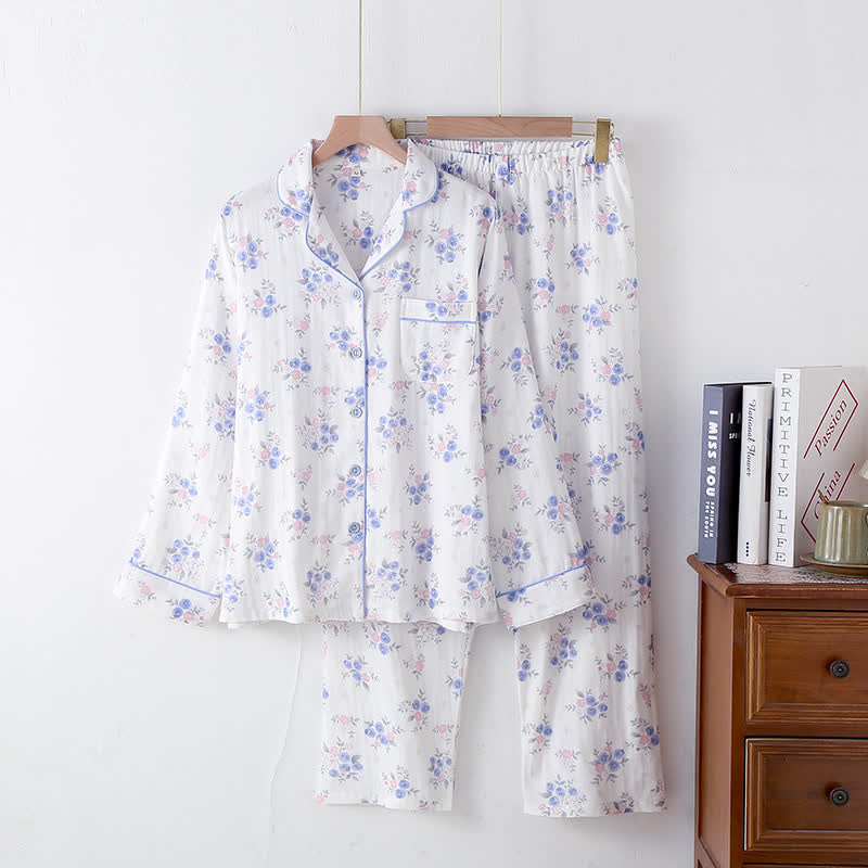 Blaubeer-Pyjama-Set aus Baumwollgaze