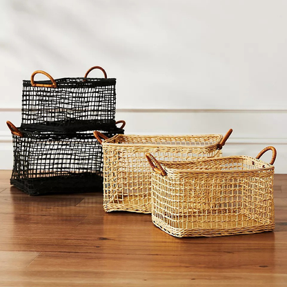 Aufbewahrungskorb aus geflochtenem Rattan mit hohlem Griff