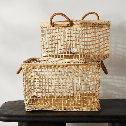 Aufbewahrungskorb aus geflochtenem Rattan mit hohlem Griff