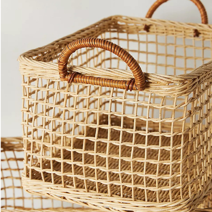 Aufbewahrungskorb aus geflochtenem Rattan mit hohlem Griff