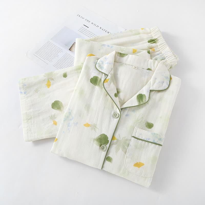 Pyjama-Set aus Baumwollgaze mit „Rural Leaf“-Print