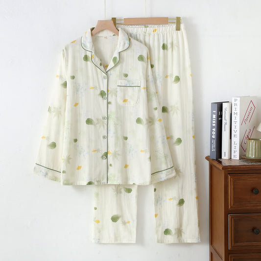Pyjama-Set aus Baumwollgaze mit „Rural Leaf“-Print