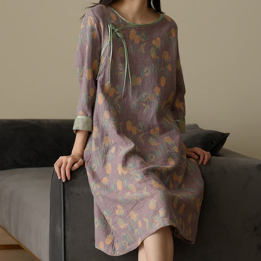 Jacquard-Nachthemd aus Baumwollgaze mit Tulpenmuster
