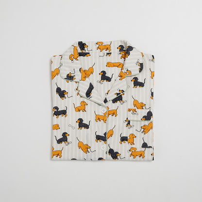 Paar-Pyjama-Set aus gebürsteter Baumwolle mit Dackelmotiv