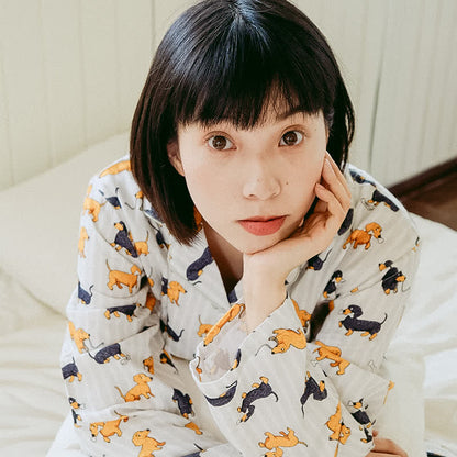Paar-Pyjama-Set aus gebürsteter Baumwolle mit Dackelmotiv