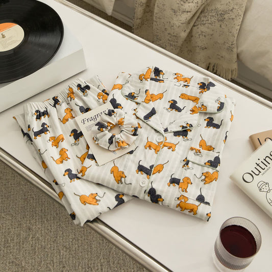 Paar-Pyjama-Set aus gebürsteter Baumwolle mit Dackelmotiv