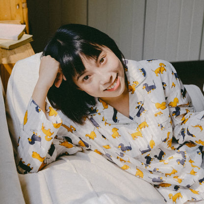 Paar-Pyjama-Set aus gebürsteter Baumwolle mit Dackelmotiv