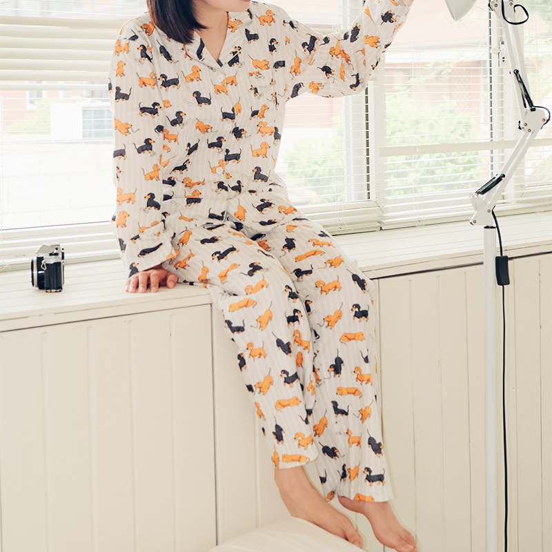 Paar-Pyjama-Set aus gebürsteter Baumwolle mit Dackelmotiv