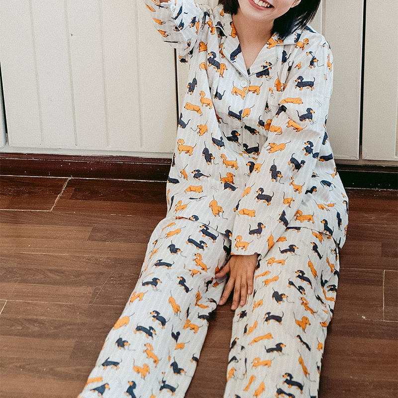 Paar-Pyjama-Set aus gebürsteter Baumwolle mit Dackelmotiv