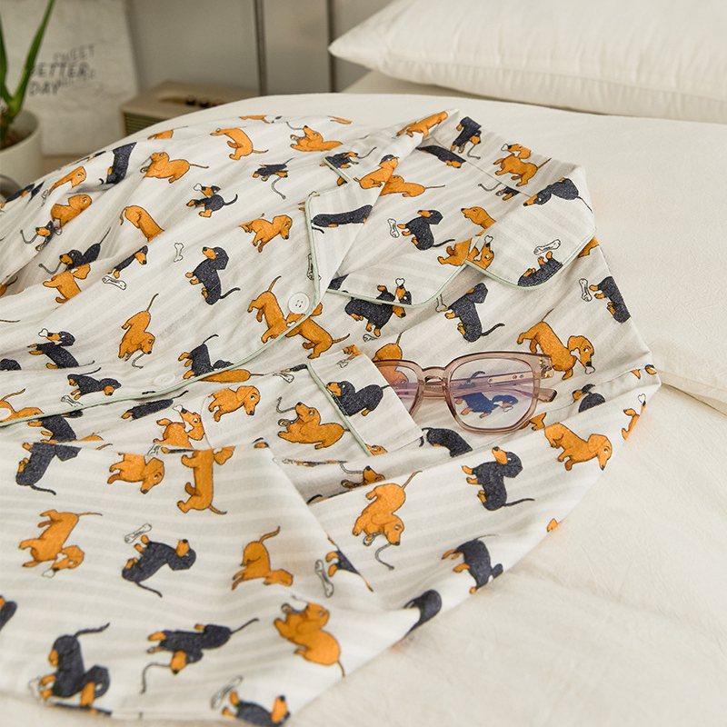 Paar-Pyjama-Set aus gebürsteter Baumwolle mit Dackelmotiv