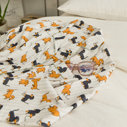 Paar-Pyjama-Set aus gebürsteter Baumwolle mit Dackelmotiv