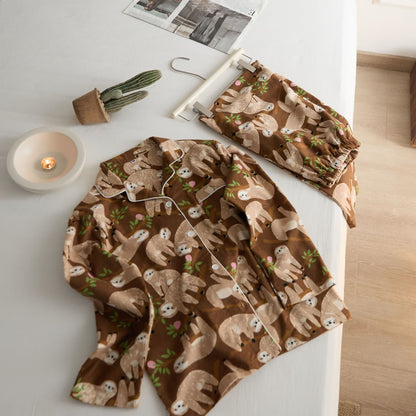 Verdicktes süßes Faultier-Pyjama-Set aus Baumwolle