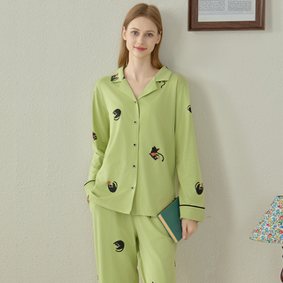 Pyjama-Set aus Modal-Baumwolle mit schwarzer Katze