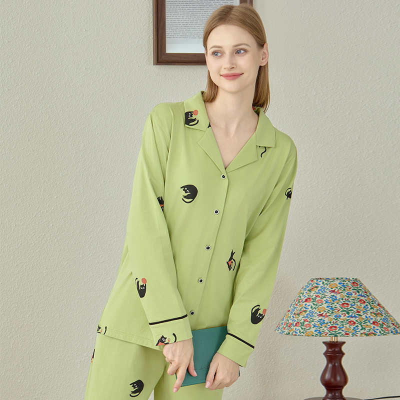 Pyjama-Set aus Modal-Baumwolle mit schwarzer Katze