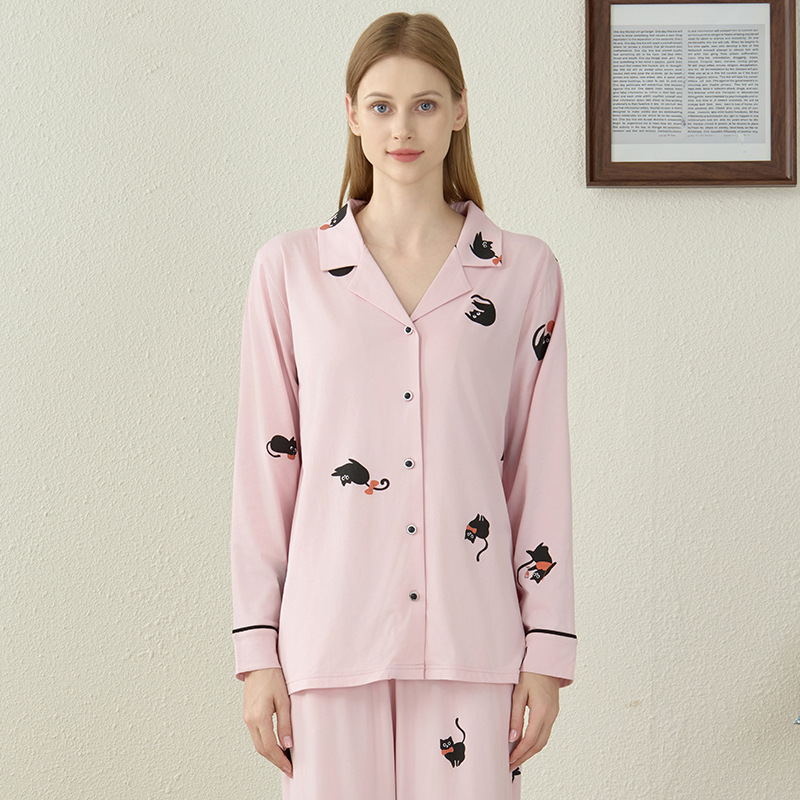 Pyjama-Set aus Modal-Baumwolle mit schwarzer Katze