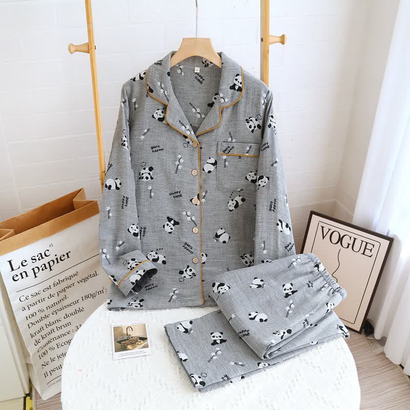 Süßes Pyjama-Set aus Baumwolle mit Panda-Motiv