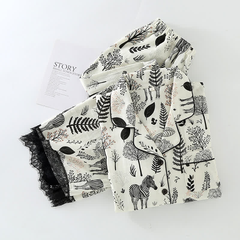 Pyjama-Set aus Baumwollgaze mit Zebra-Muster