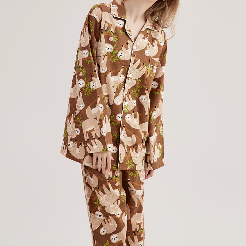 Verdicktes süßes Faultier-Pyjama-Set aus Baumwolle